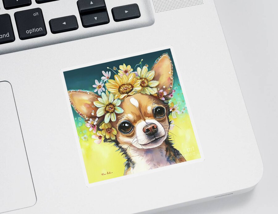 Chihuahua Sticker featuring the painting Flower Girl Chihuahua by Tina LeCour