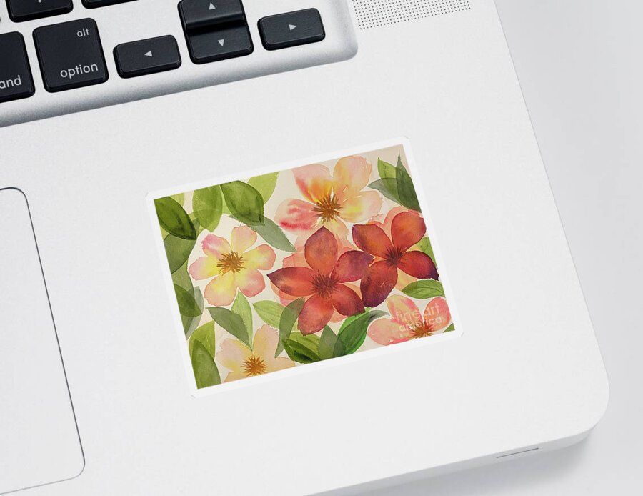 Flower Sticker featuring the painting Flowers and Leaves by Lisa Neuman