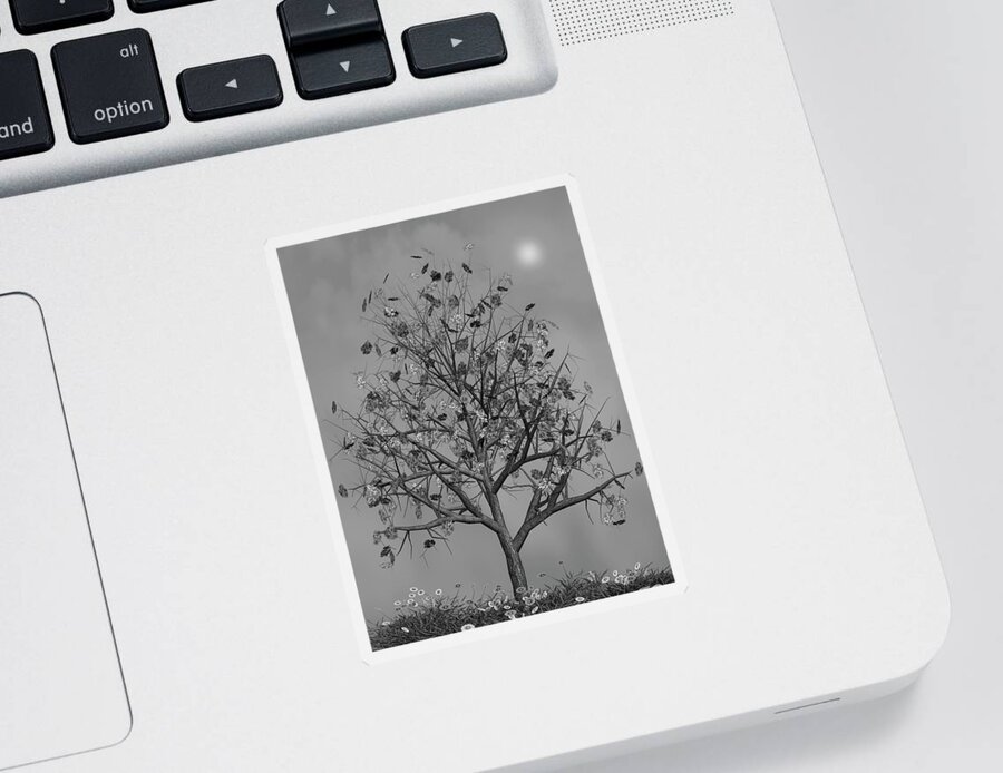Autumn Sticker featuring the mixed media Flowers Beneath The Autumn Tree Black and White by David Dehner