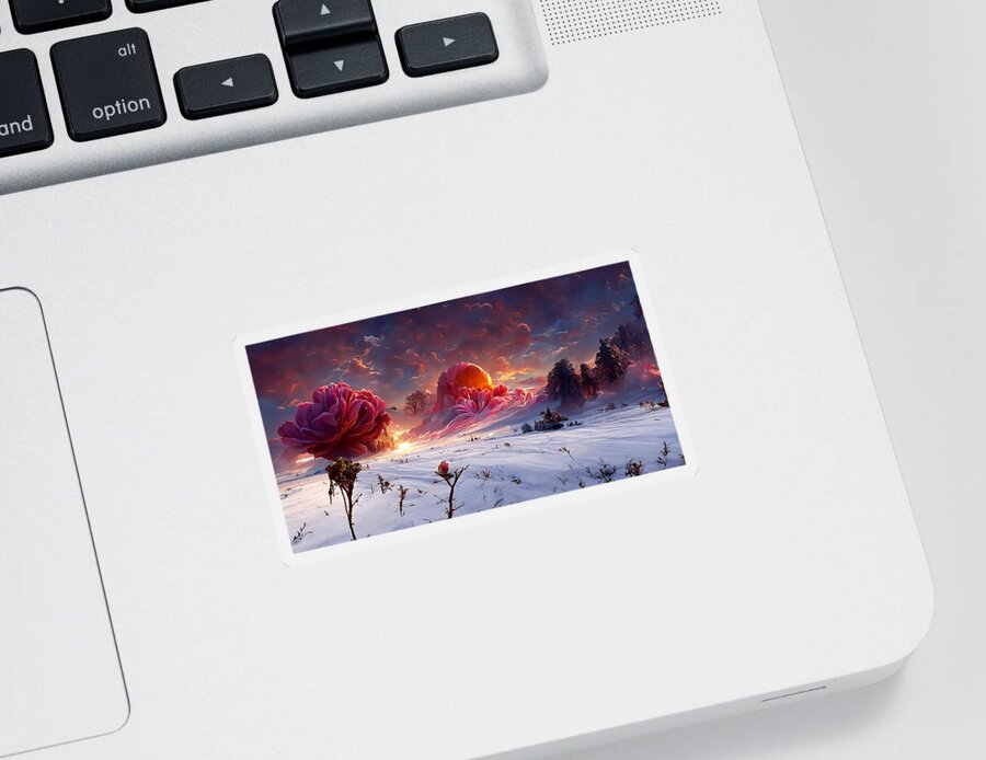 A Beautifully Strange Painting Of A Gorgeous Landscape Sticker featuring the digital art Flowers in the winter at Sunset 03 by Frederick Butt