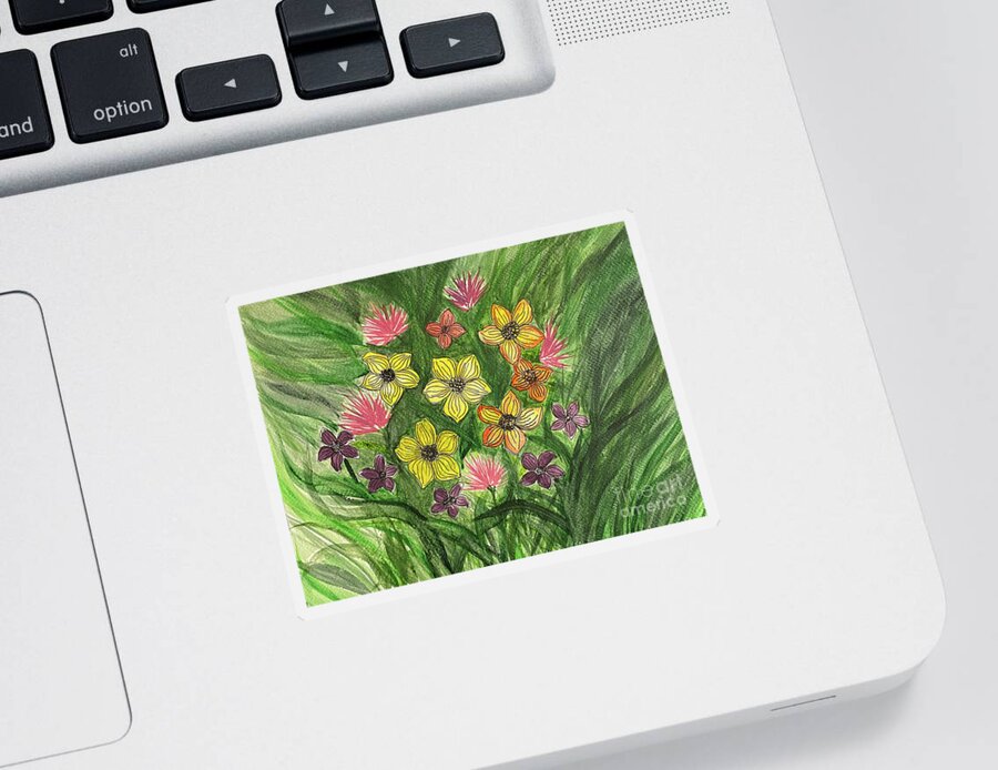 Flowers Sticker featuring the mixed media Flowers by Lisa Neuman