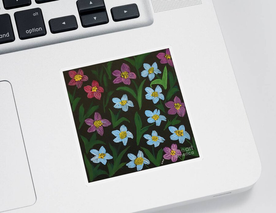 Flowers Sticker featuring the painting Flowers on Black by Lisa Neuman