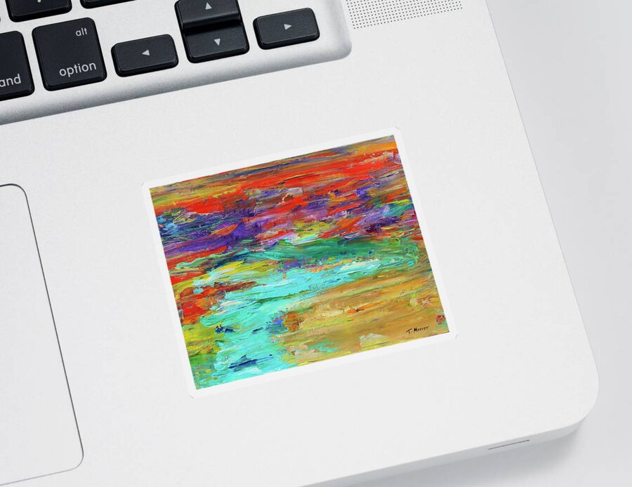 Mountain Stream Sticker featuring the painting Flowing Stream by Teresa Moerer