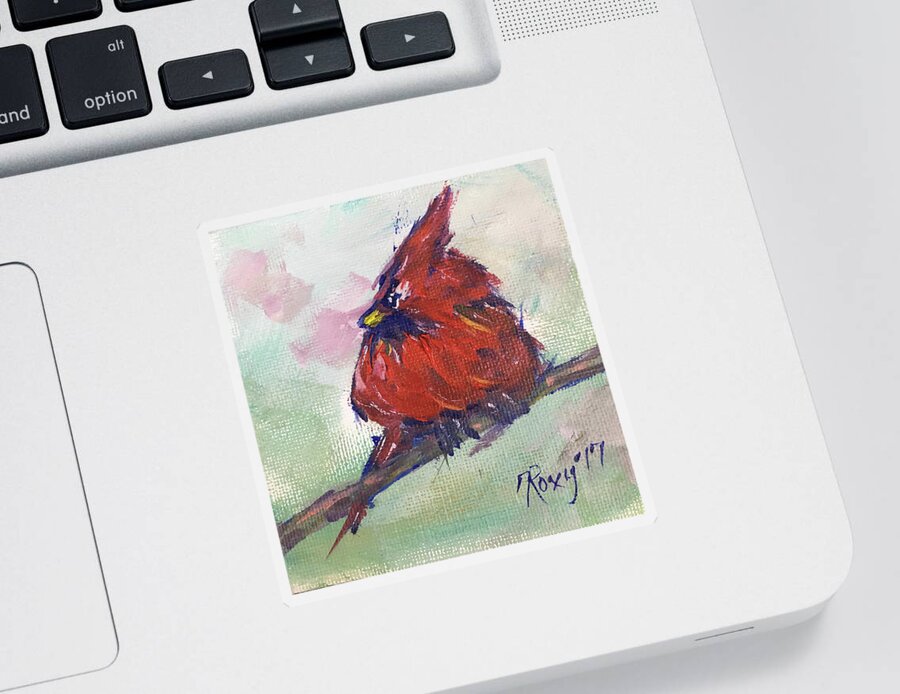Cardinal Sticker featuring the painting Fluffy Cardinal by Roxy Rich