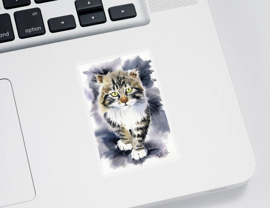 Cats Sticker featuring the painting Fluffy Kitty Painting by Dora Hathazi Mendes