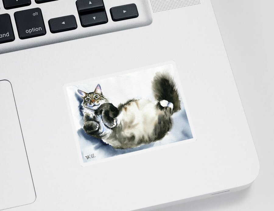 Cats Sticker featuring the painting Fluffy Lucky Cat Painting by Dora Hathazi Mendes