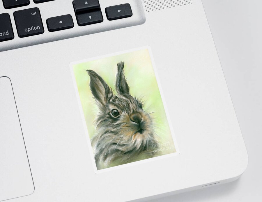 Animal Sticker featuring the painting Fluffy Young Hare Portrait by MM Anderson