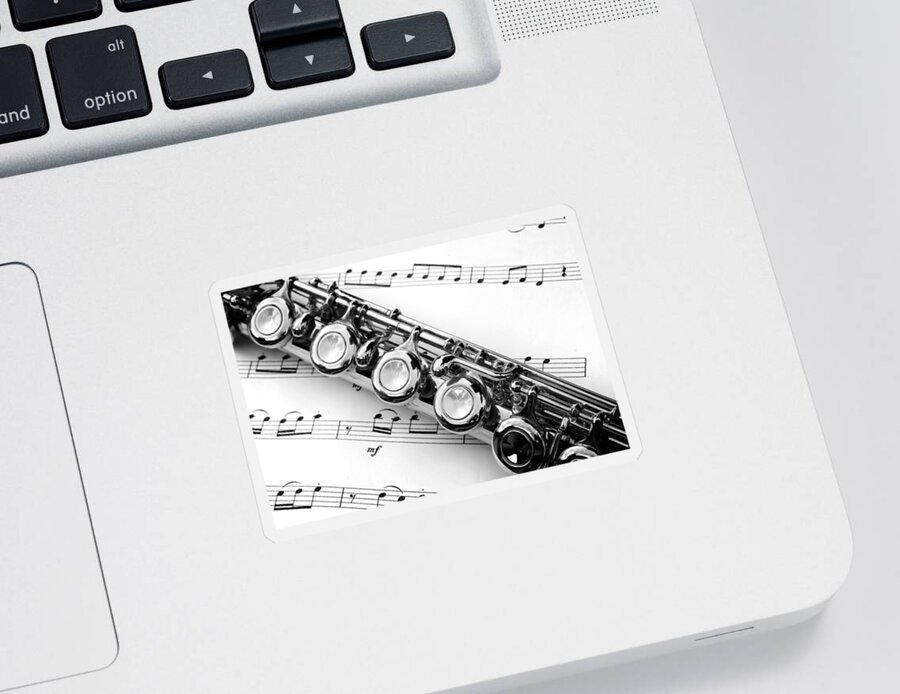 Flute Sticker featuring the photograph Flute and sheet music by Delphimages Photo Creations
