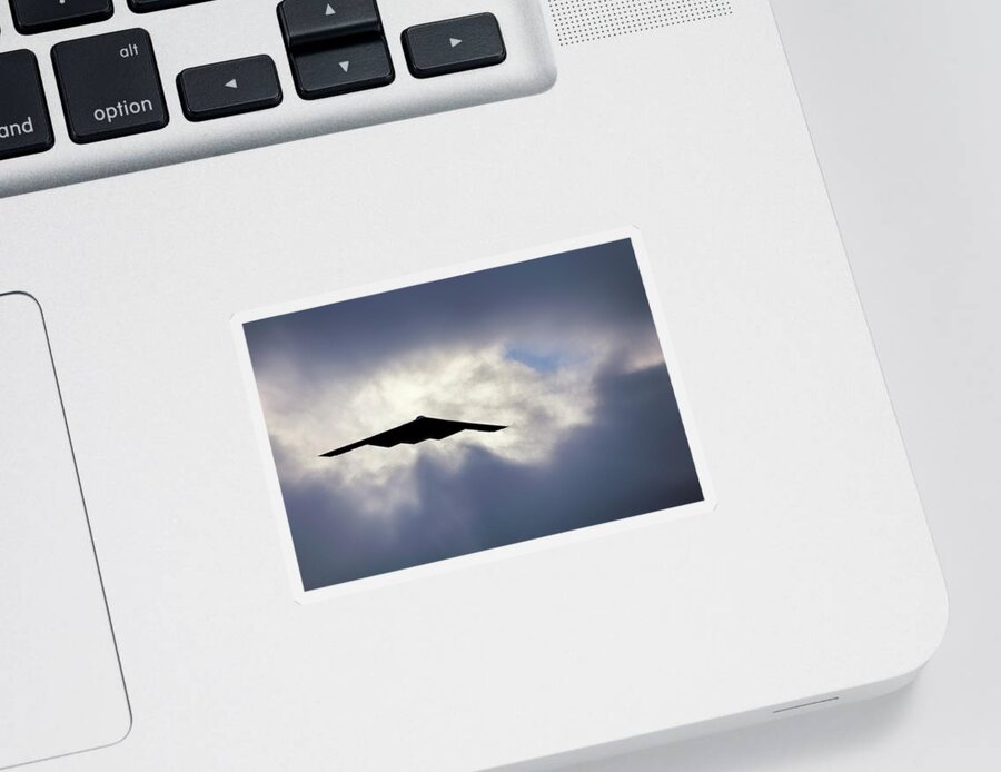 B2 Sticker featuring the photograph Flying out of the Clouds - B-2 Stealth Bomber - Air Force Pilot by Jason Politte