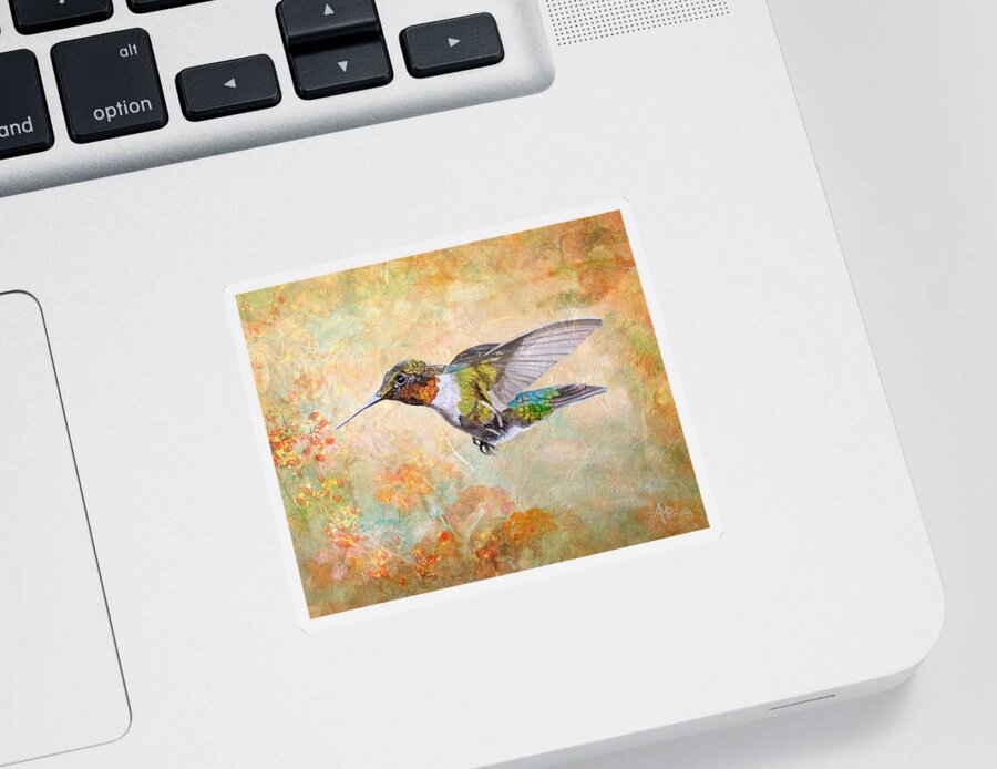 Hummingbird Sticker featuring the painting Flying To The Berries by Angeles M Pomata