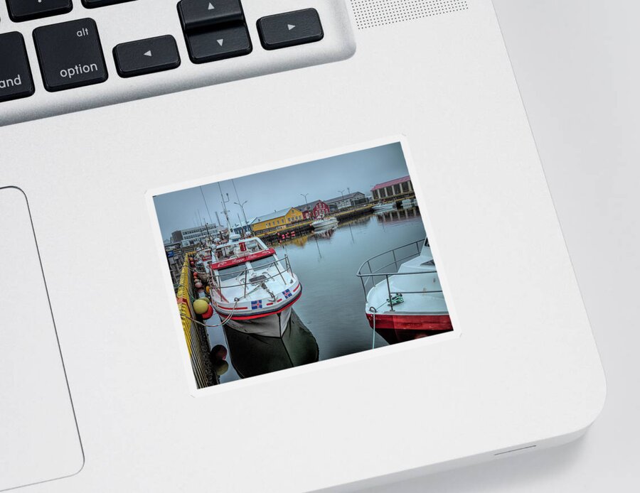 Landscape Sticker featuring the photograph Foggy Day at Siglifjordur Harbor by Kristia Adams
