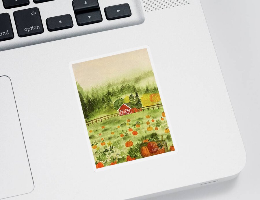 Fall Sticker featuring the painting Foggy Farm by Lisa Neuman