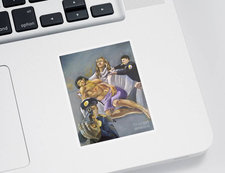 Pieta Sticker featuring the painting For They Know Not by Saundra Johnson