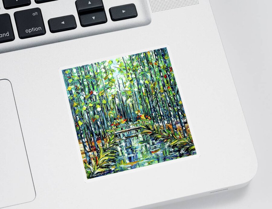 Forest Landscape Sticker featuring the painting Forest River by Mirek Kuzniar