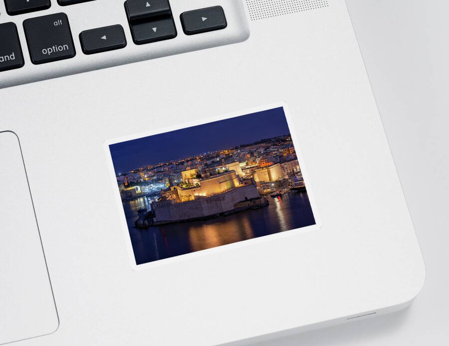 Fort Sticker featuring the photograph Fort St Angelo at Night in Malta by Artur Bogacki