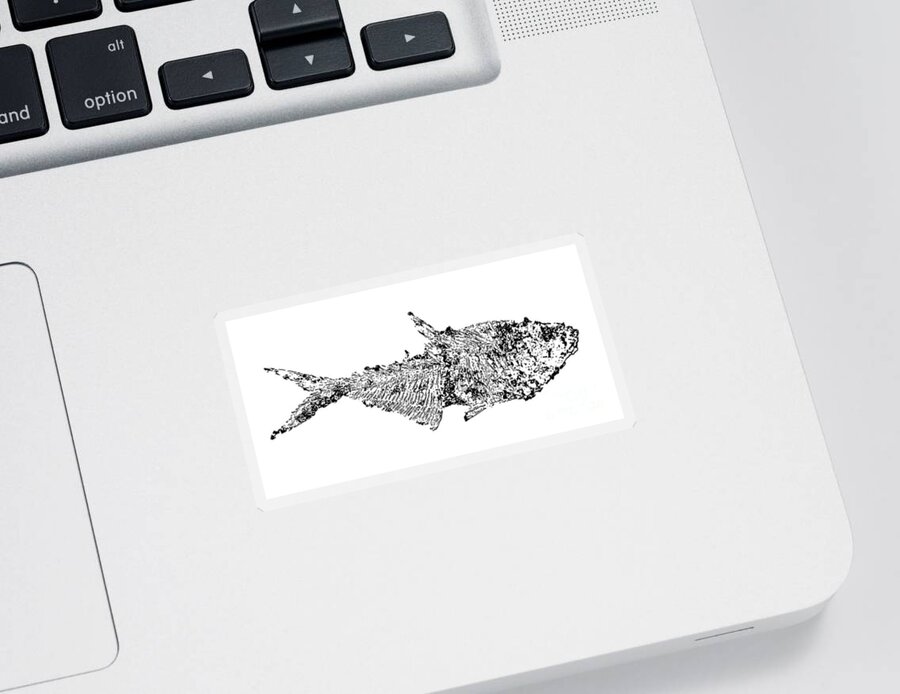 Black And White Sticker featuring the digital art Fossil Fish Illustration by Pete Klinger