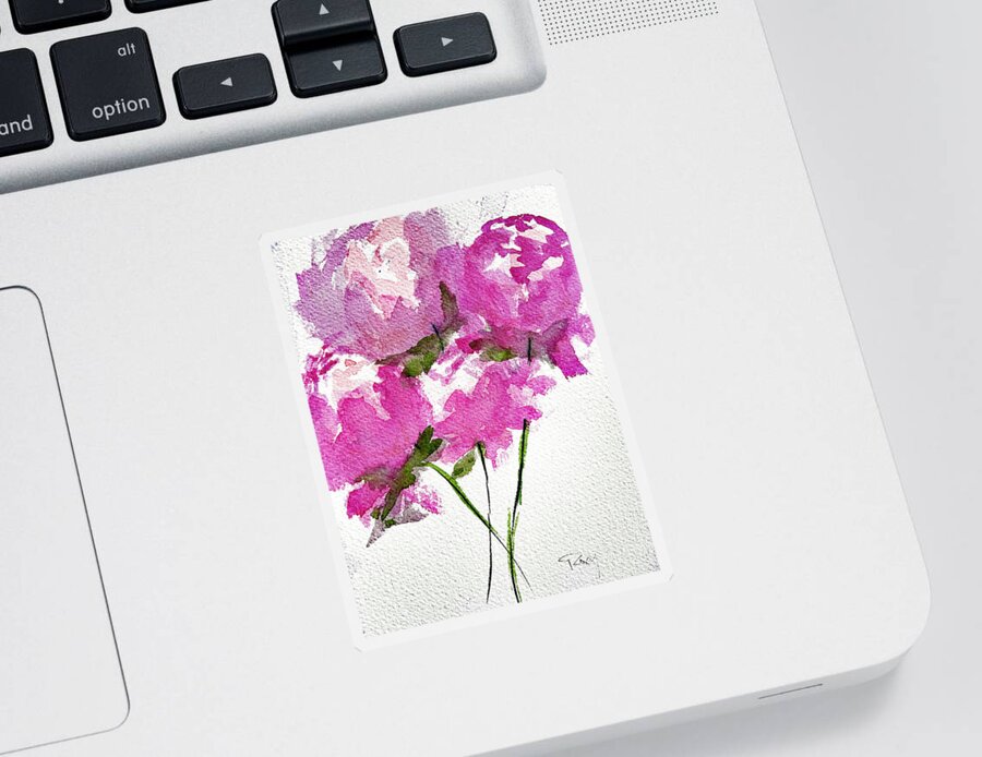 Peonies Sticker featuring the painting Four Peonies Blooming by Roxy Rich