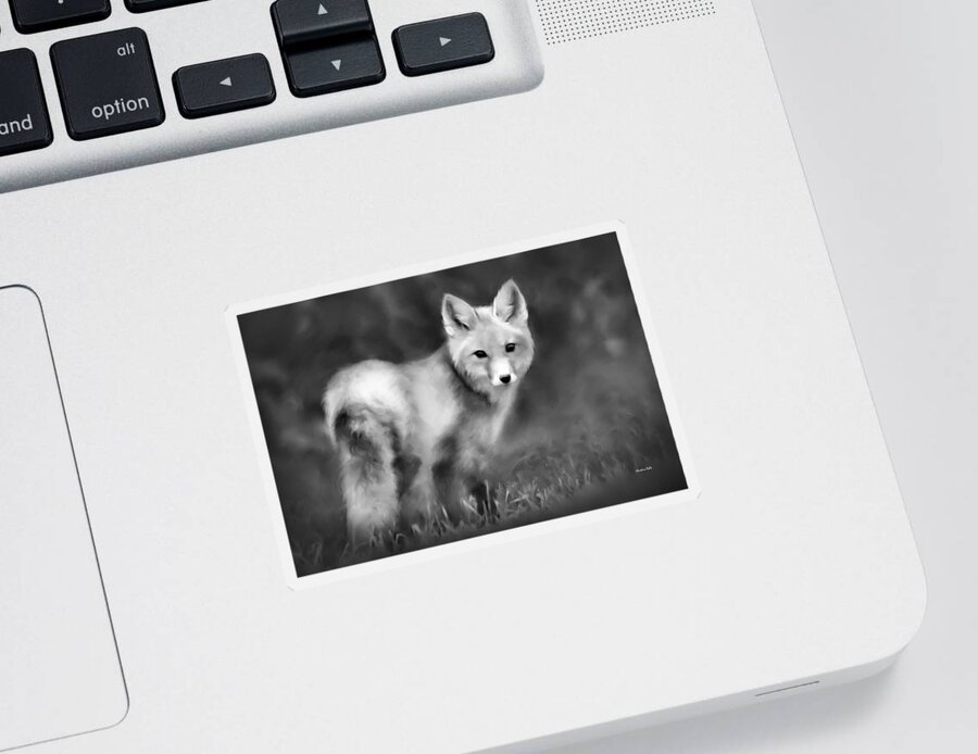 Fox Sticker featuring the photograph Fox Portrait Black And White by Christina Rollo