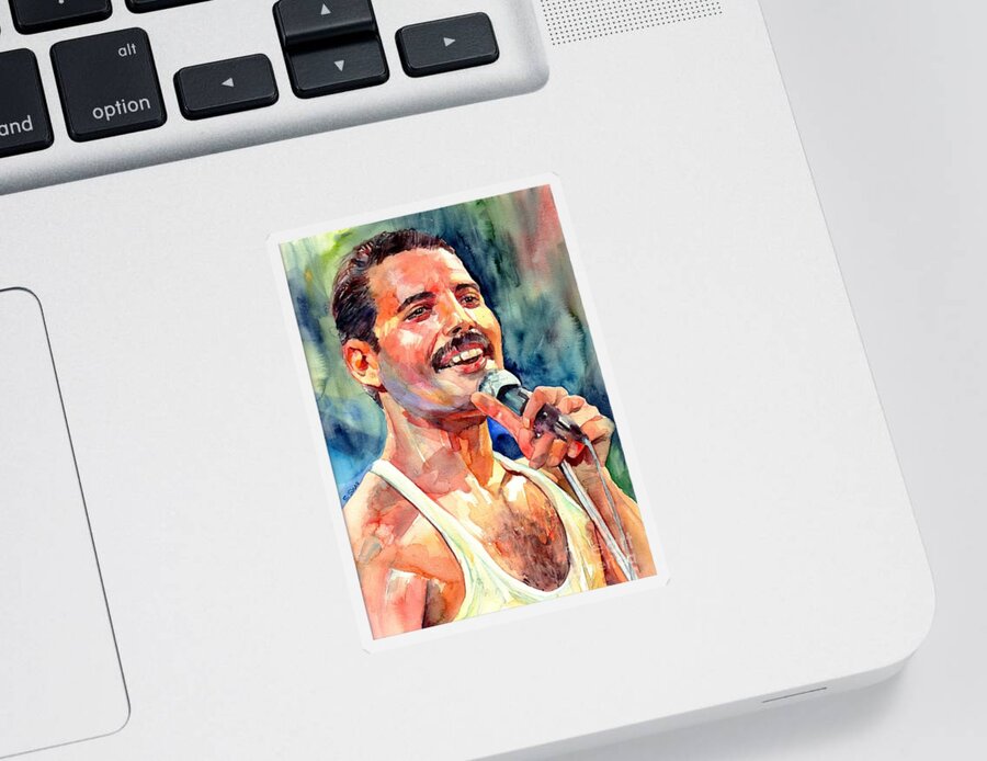Freddie Mercury Sticker featuring the painting Freddie Mercury Live Aid by Suzann Sines