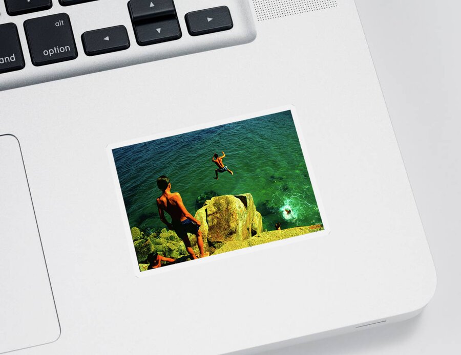 Cliff Diving Sticker featuring the photograph Free Fall - Cliff Jumping, Mediterranean, France by Earth And Spirit