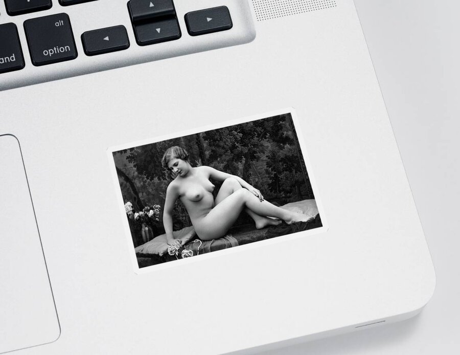 French Nude Postcard Sticker featuring the painting French nude Model by French Nude Postcard