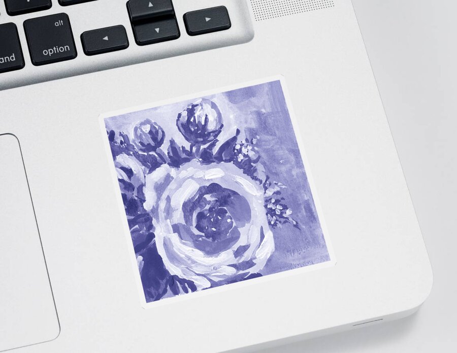 Flowers Sticker featuring the painting Fresh Monochrome Flowers In Purple Blue Very Peri Modern Interior Design V by Irina Sztukowski