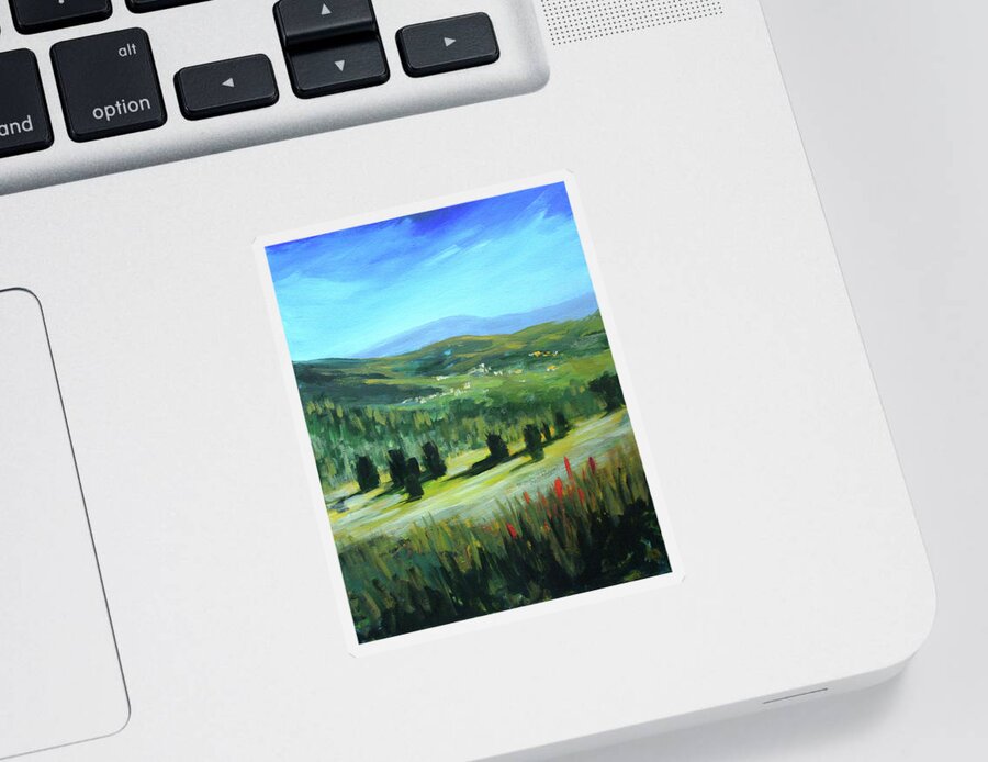 Hilltop Landscape Sticker featuring the painting From the Hilltop by Nancy Merkle