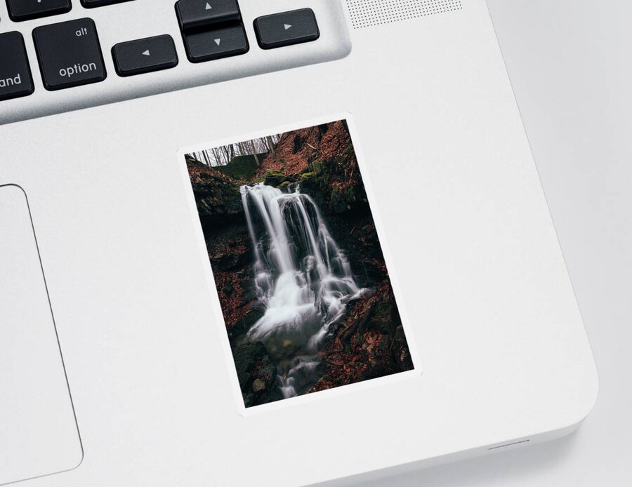 Splash Sticker featuring the photograph Frosty waterfall Tosanovsky in Czech republic by Vaclav Sonnek