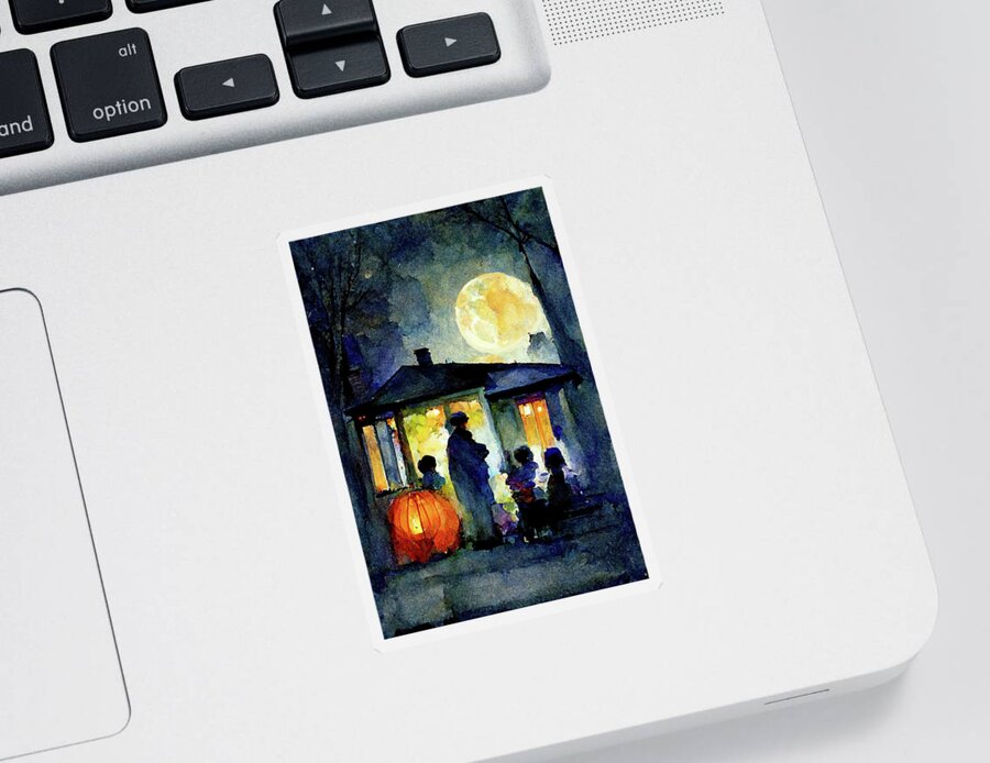 Trick Or Treat Sticker featuring the digital art Full Moon On Trick Or Treat Night by Mark Tisdale