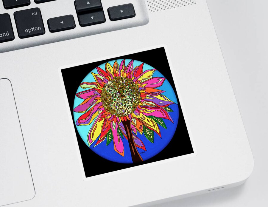 Flower Psychedelic Colorerful Pop Art Sticker featuring the painting FunFlower by Mike Stanko