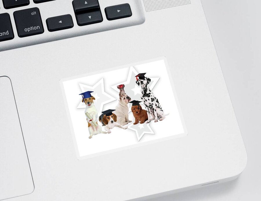 Graduation Sticker featuring the digital art Funny Graduating Dogs by Doreen Erhardt