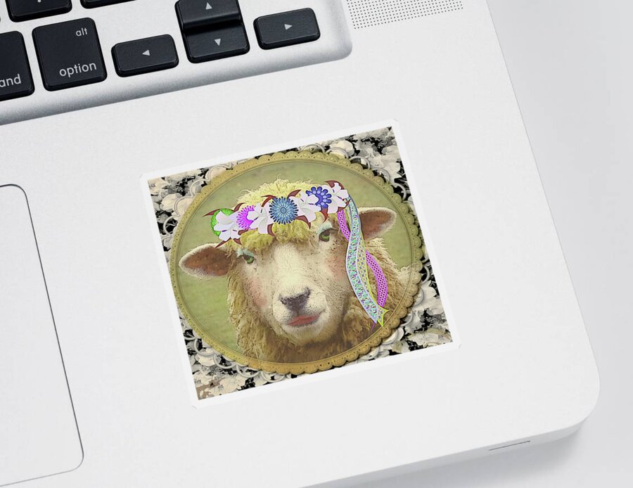 Vintage Style Sticker featuring the mixed media G-lamb-orous Sheep by Shelli Fitzpatrick