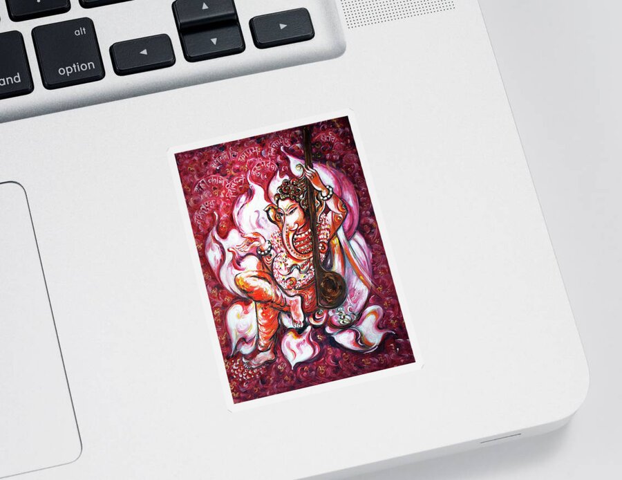 Ganesha Sticker featuring the painting Ganesha - enjoying music by Harsh Malik