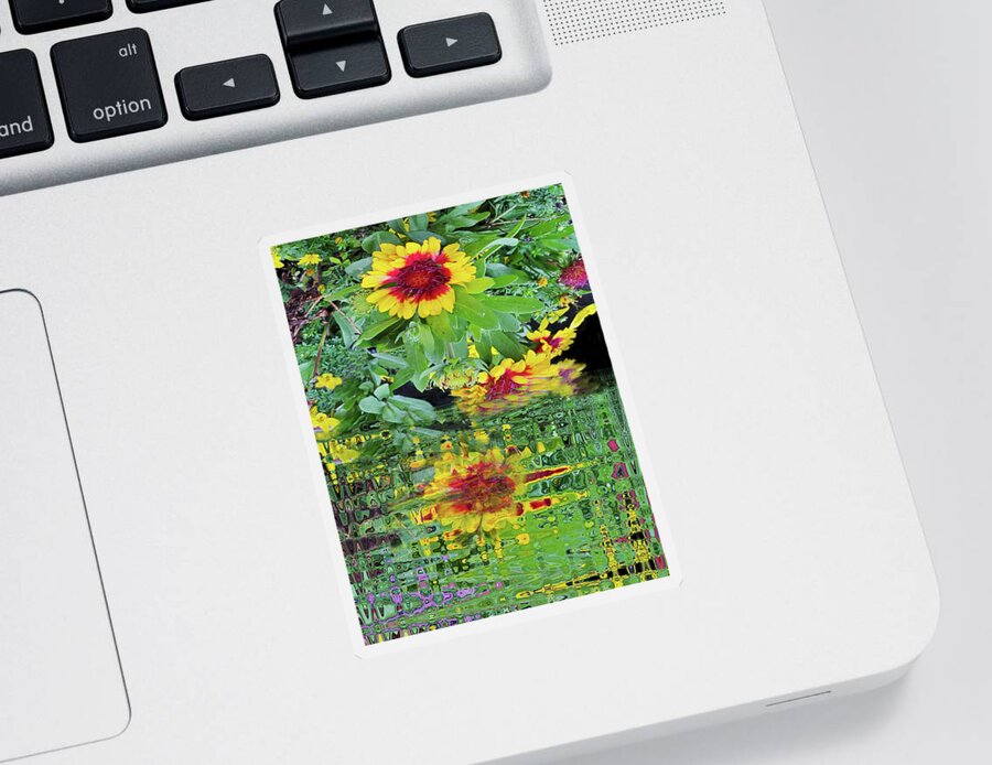 Landscape Sticker featuring the mixed media Garden Reflections by Sharon Williams Eng
