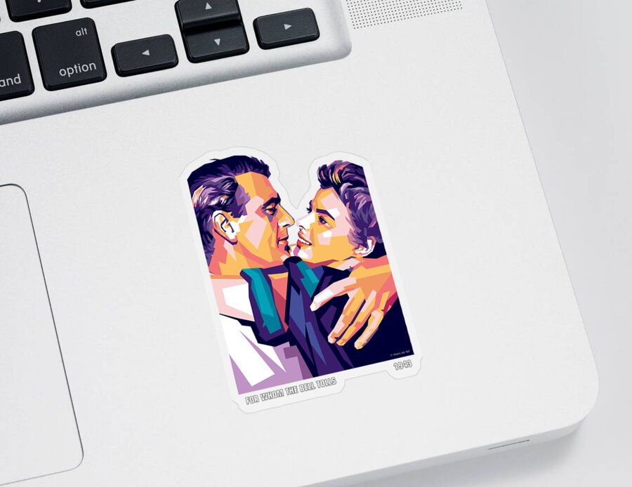 Gary Cooper Sticker featuring the digital art Gary Cooper and Ingrid Bergman by Movie World Posters