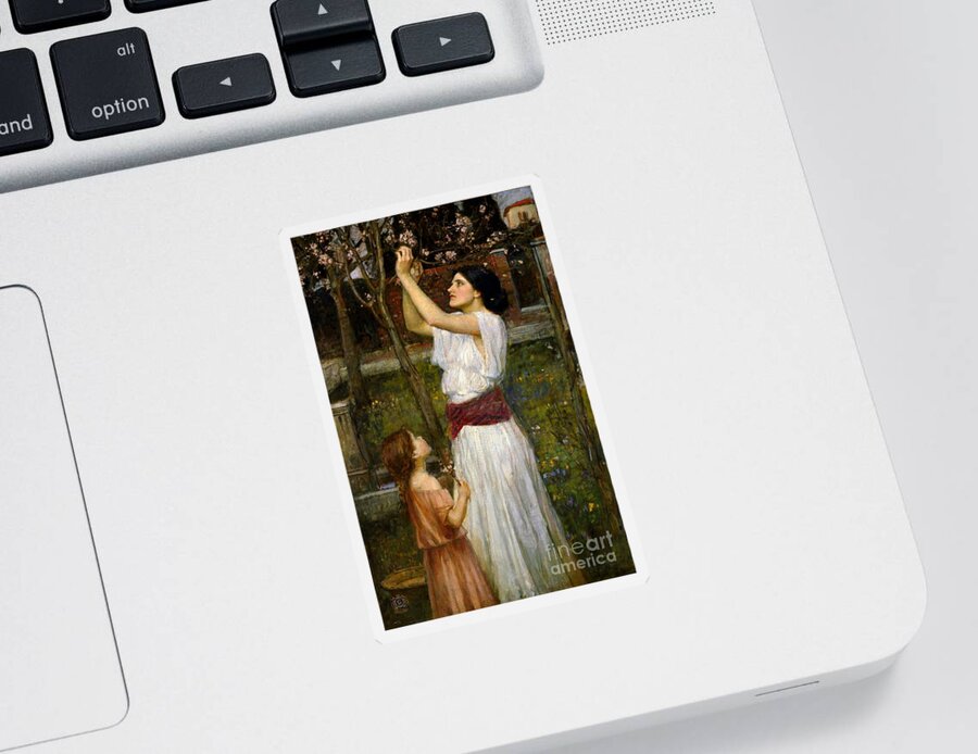 John William Waterhouse Sticker featuring the painting Gathering Almond Blossoms by John William Waterhouse