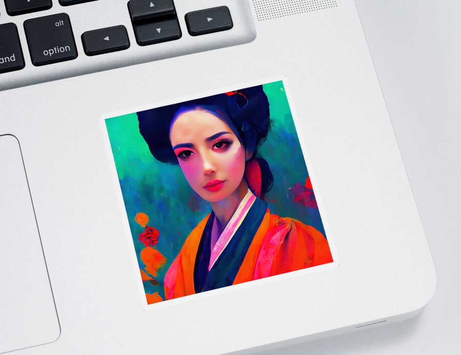 Japanese Sticker featuring the painting Geisha, Portrait, 04 by AM FineArtPrints
