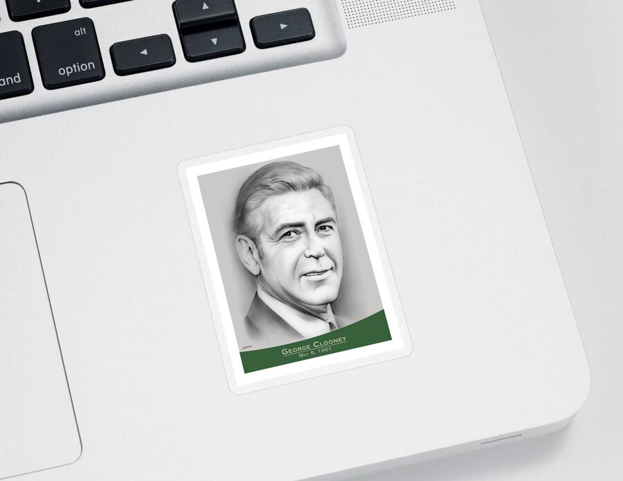 George Clooney Sticker featuring the drawing George Clooney birthday by Greg Joens