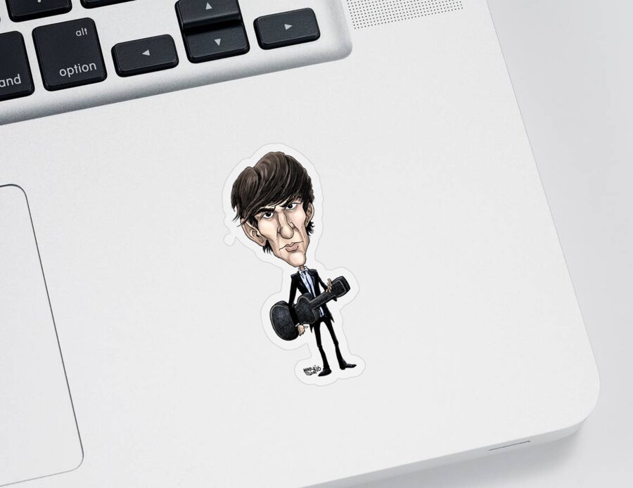 Cartoon Sticker featuring the drawing George Harrison in color by Mike Scott