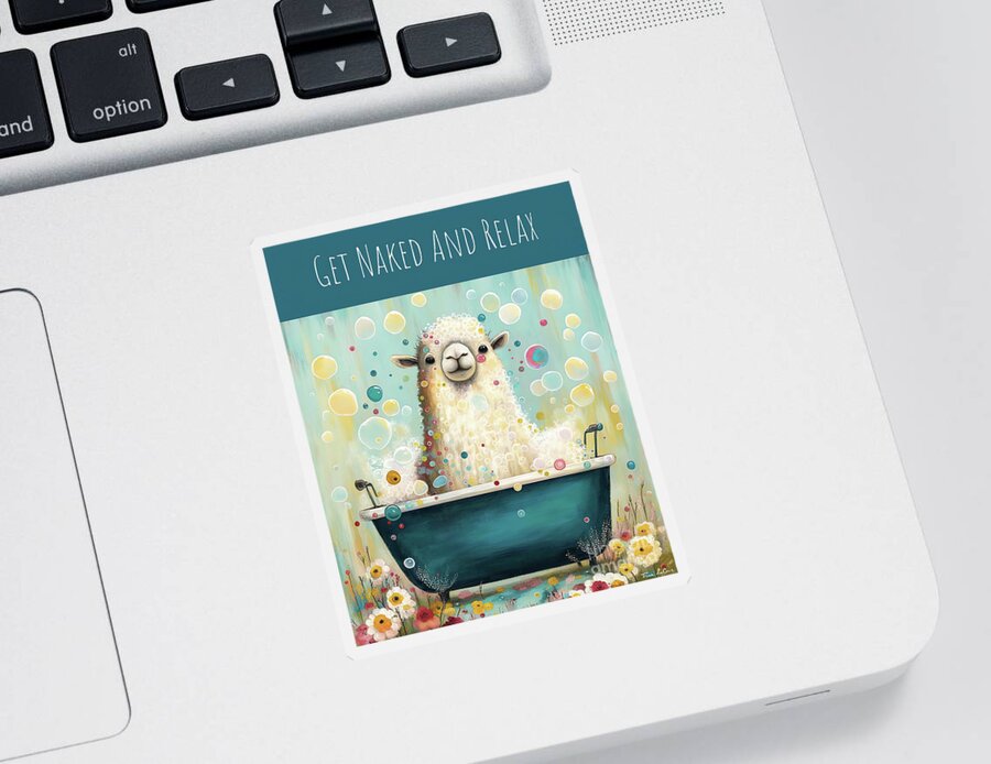 Lama Sticker featuring the painting Get Naked And Relax Llama by Tina LeCour