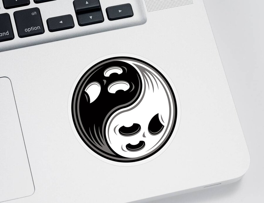 Balance Sticker featuring the digital art Ghost Yin Yang Black and White by John Schwegel