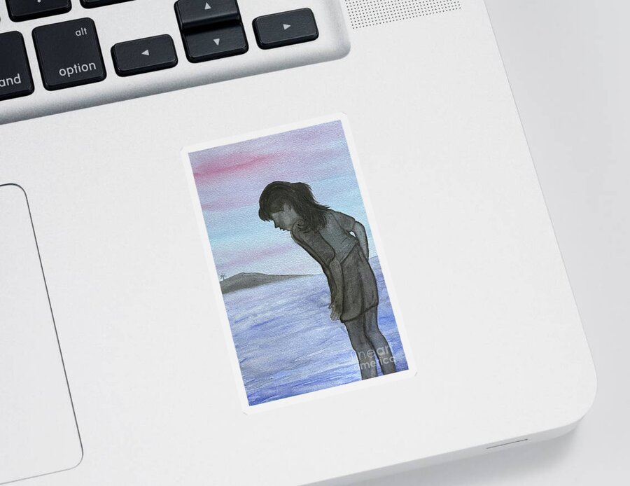 Silhouette Sticker featuring the painting Girl at the Beach by Lisa Neuman