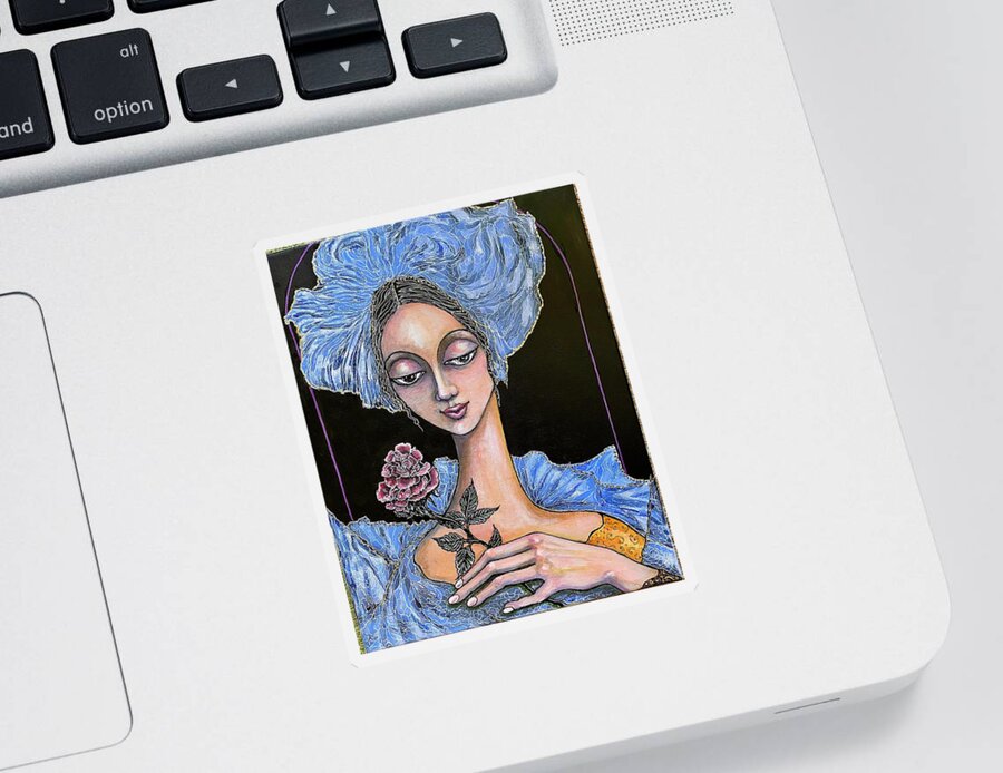 Original Art Sticker featuring the painting Girl Holding Flower 2 by Rae Chichilnitsky