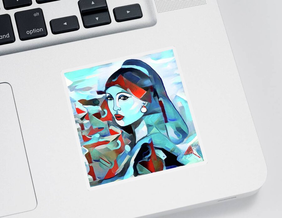Figurative Art Sticker featuring the digital art Girl with Pearl 002 by Stacey Mayer
