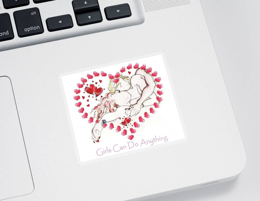 Valentine's Day Sticker featuring the digital art Girls Can Do Anything - Valentine's Day Cards by Carolyn Weltman
