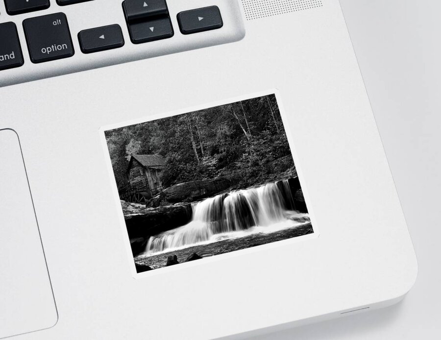 Glade Creek Sticker featuring the photograph Glade Creek Grist Mill Monochrome by Flees Photos