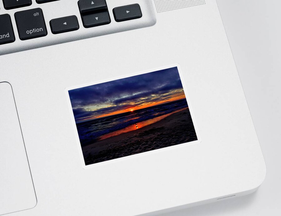 Sunset Sticker featuring the photograph Glittering Sunset at Moss Landing Beach, California by Amazing Action Photo Video