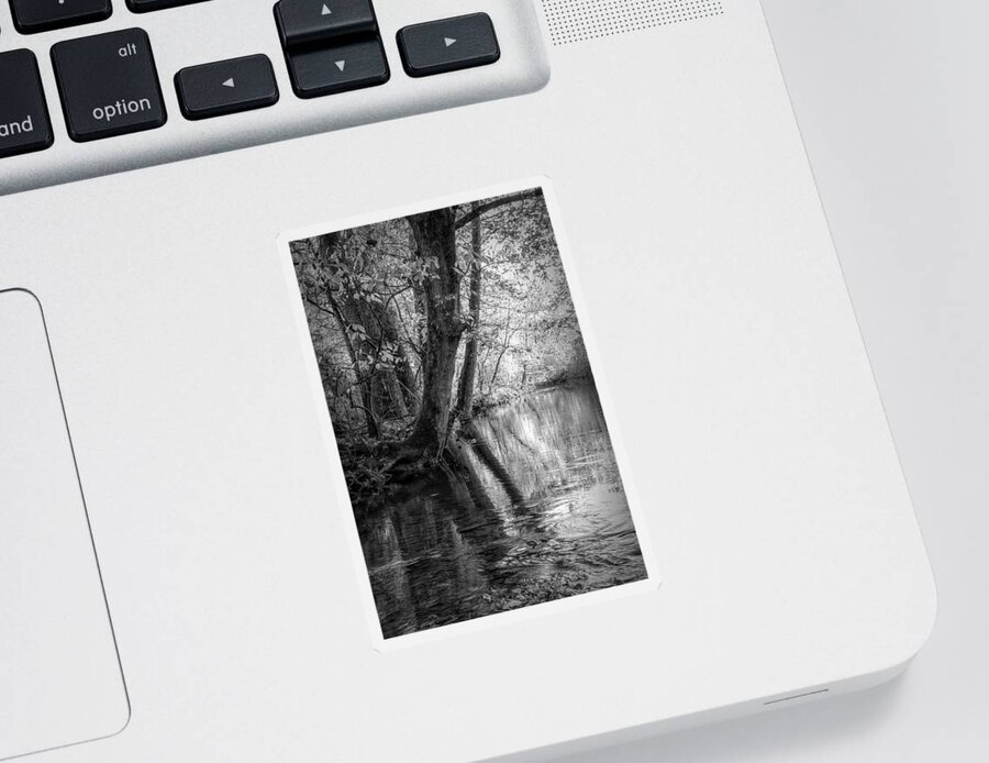 Andrews Sticker featuring the photograph Glossy Reflections at the River Black and White by Debra and Dave Vanderlaan
