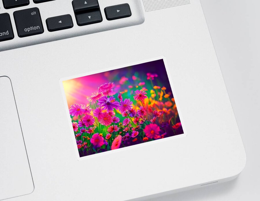Digital Sticker featuring the digital art Glowing Pink Flowers by Beverly Read