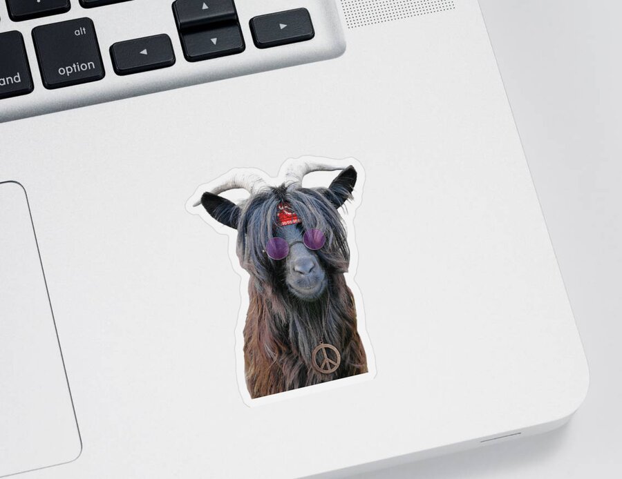 Goat Sticker featuring the digital art Goat hippie red bandana americana by Madame Memento